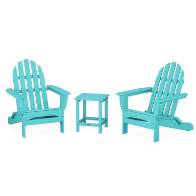 POLYWOOD Classic Folding Adirondack 3-Piece Set W/ Long Island 18-Inch Side Table – Aruba