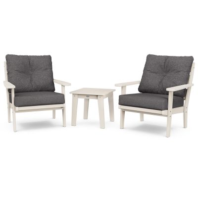 POLYWOOD Lakeside 3-Piece Deep Seating Chair Set – Sand / Ash Charcoal