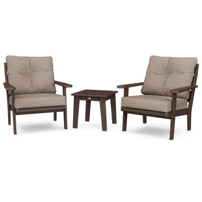 POLYWOOD Lakeside 3-Piece Deep Seating Chair Set – Mahogany / Spiced Burlap