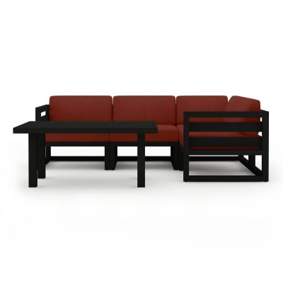 Misty Cove 5 Pc Aluminum Sectional Set in Black W/ Canvas Henna Cushions & Classic Chat Table By Lakeview