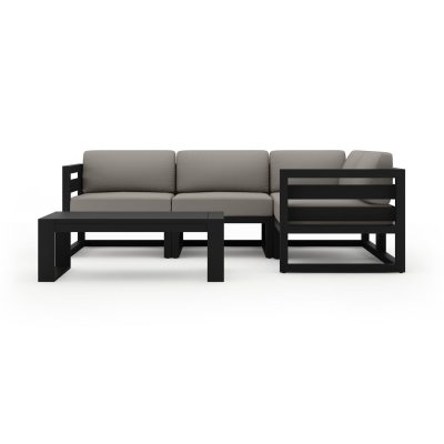 Misty Cove 5 Pc Aluminum Sectional Set in Black W/ Canvas Charcoal Cushions & Portal Coffee Table By Lakeview