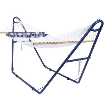 Ultimate Patio Classic Double Rope Hammock w/ Universal Multi-Use Stand & Pillow – White