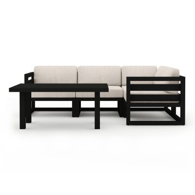 Misty Cove 5 Pc Aluminum Sectional Set in Black W/ Cast Silver Cushions & Classic Chat Table By Lakeview