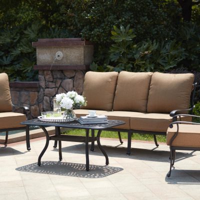 Capri 4 Piece Cast Aluminum Patio Conversation Set W/ Sesame Polyester Cushions By Darlee