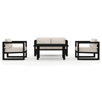 Misty Cove 4 Pc Aluminum Loveseat Set in Black W/ Cast Silver Cushions By Lakeview