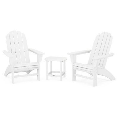 POLYWOOD Vineyard 3-Piece Curveback Adirondack Set w/ South Beach 18-Inch Side Table – White