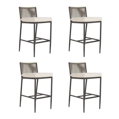 Sunset West Pietra 4 Piece Rope & Aluminum Patio Counter Stool Set W/ Sunbrella Echo Ash Cushions