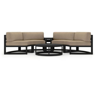 Misty Cove 4 Pc Aluminum Curve Loveseat Set in Black W/ Heather Beige Cushions By Lakeview