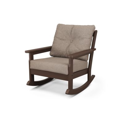 POLYWOOD Vineyard Deep Seating Rocking Chair – Mahogany / Spiced Burlap