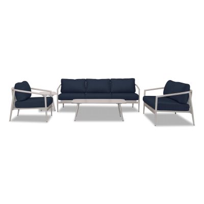 Midnight Cove 5 Pc Aluminum Sofa Seating Set in Urban Stone/Carrera/Spectrum Indigo By Lakeview Outdoor Designs