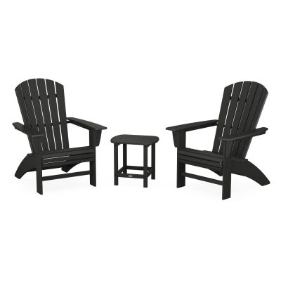 POLYWOOD Nautical 3-Piece Curveback Adirondack Set – Black