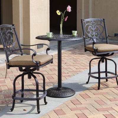 Darlee Santa Barbara 3 Piece Cast Aluminum Patio Counter Height Bar Set With Swivel Bar Stools – Antique Bronze