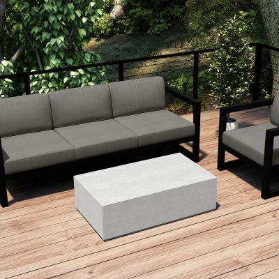 Misty Cove 3 Pc Aluminum Sofa Set in Black W/ Canvas Charcoal Cushions & Long Coffee Table By Lakeview