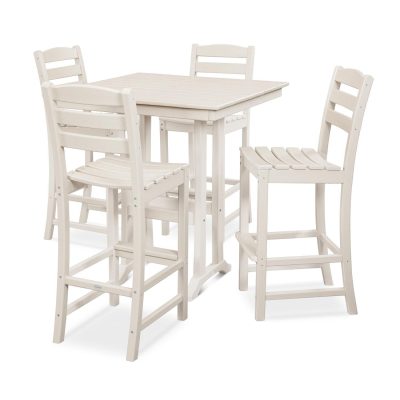 POLYWOOD La Casa Cafe 5-Piece Farmhouse Trestle Bar Set – Sand