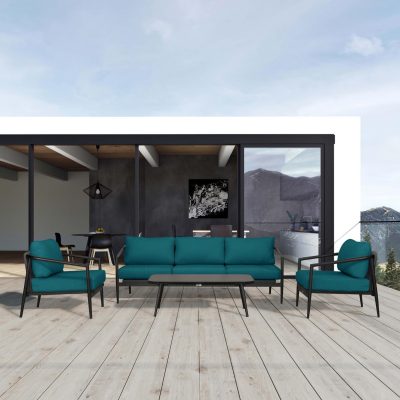 Midnight Cove 4 Pc Aluminum Sofa Seating Set in Black/Carbon/Spectrum Peacock By Lakeview Outdoor Designs