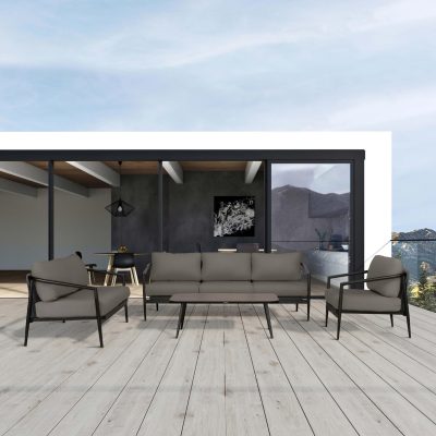 Midnight Cove 4 Pc Aluminum Sofa Loveseat Seating Set in Black/Carbon/Canvas Charcoal By Lakeview Outdoor Designs