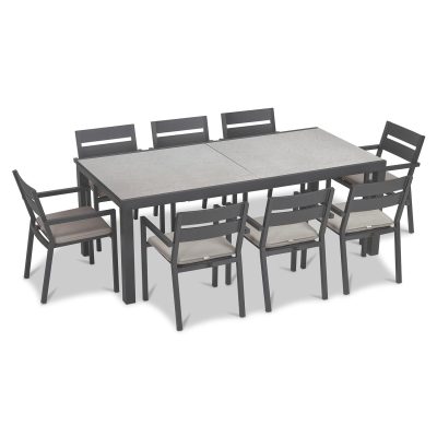 Calm Bay 9 Pc Extendable Dining Set in Slate/Concrete/Cast Silver by Lakeview