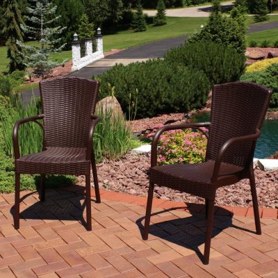 Ultimate Patio Stackable Outdoor Patio Dining Chair – Set of 2 – Wenge