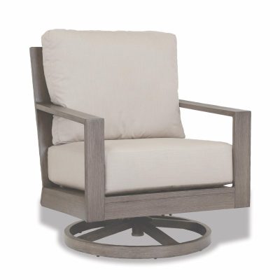 Sunset West Laguna Aluminum Patio Swivel Rocker Club Chair W/ Sunbrella Canvas Flax Cushions