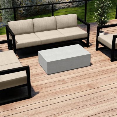 Misty Cove 4 Pc Aluminum Sofa Set in Black W/ Canvas Flax Cushions & Long Coffee Table By Lakeview