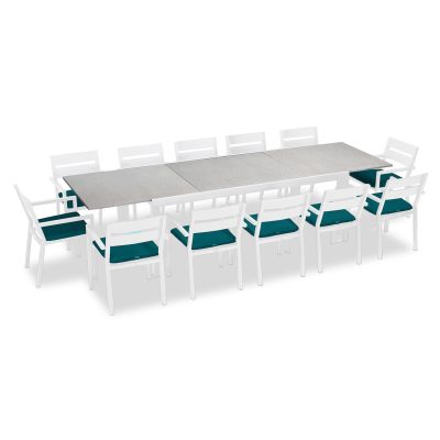 Calm Bay 13 Pc Extendable Dining Set in White/Concrete/Spectrum Peacock by Lakeview