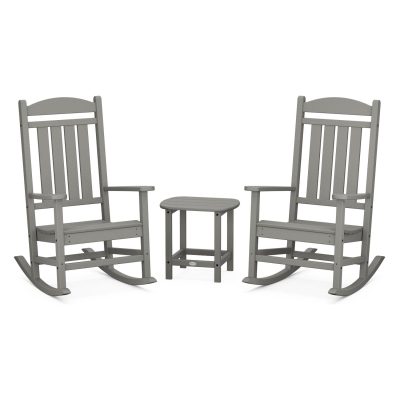 POLYWOOD Presidential Rocker 3-Piece Set w/ South Beach 18-Inch Side Table – Slate Grey