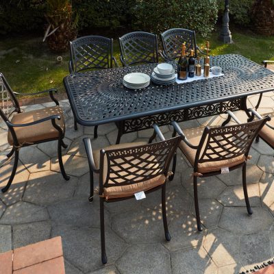 Darlee Sedona 9 Piece Cast Aluminum Patio Dining Set W/ 92 X 42 Inch Rectangular Dining Table & Sesame Cushions