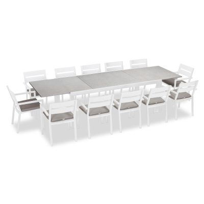 Calm Bay 13 Pc Extendable Dining Set in White/Concrete/Cast Silver by Lakeview