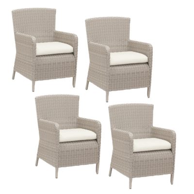 Manhattan 4 Piece Wicker Patio Dining Arm Chair Set W/ Sunbrella Linen Canvas Cushions By Sunset West