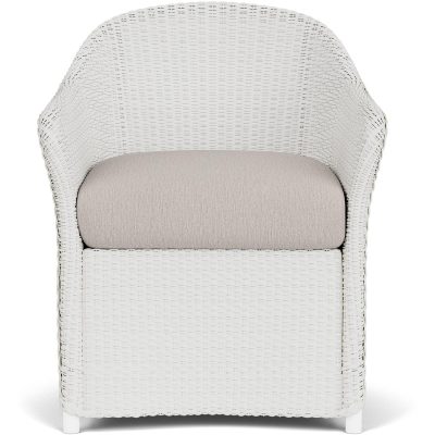 Weekend Retreat Wicker Dining Arm Chair in Matte White/Remy Cloud By Lloyd Flanders