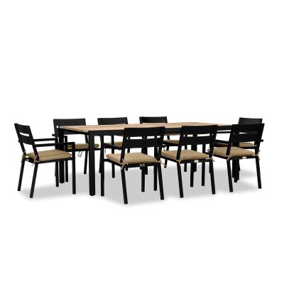 Calm Bay Communal 9 Pc Extendable Reclaimed Teak Dining Set in Black/Heather Beige by Lakeview