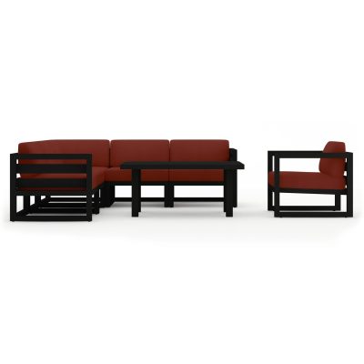 Misty Cove 7 Pc Aluminum Sectional Set in Black W/ Canvas Henna Cushions & Classic Chat Table By Lakeview