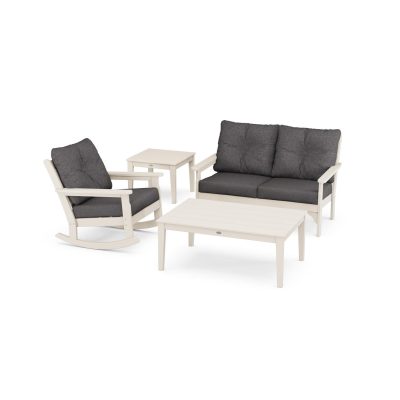 POLYWOOD Vineyard 4-Piece Deep Seating Rocker Set – Sand / Ash Charcoal