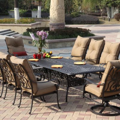 Santa Anita 11 Piece Cast Aluminum Patio Dining Set W/ 92 X 42 Inch Rectangular Extension Table By Darlee