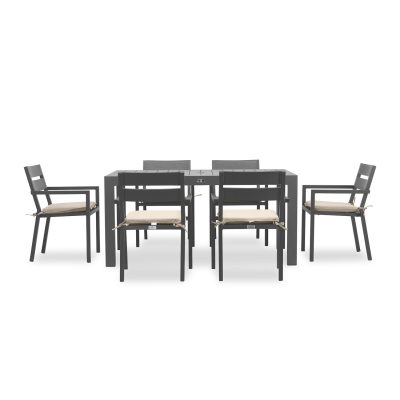 Calm Bay Classic 7 Pc Rectangular Dining Set in Slate/Canvas Flax by Lakeview