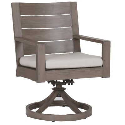 Laguna Aluminum Patio Swivel Rocker Dining Arm Chair W/ Sunbrella Canvas Flax Cushion By Sunset West