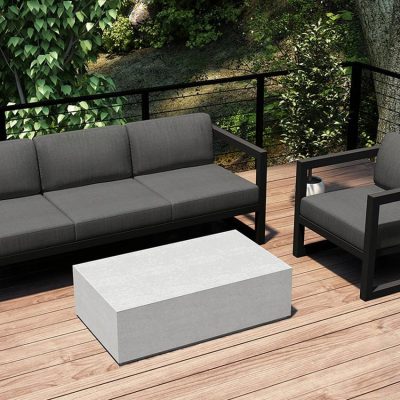 Misty Cove 3 Pc Aluminum Sofa Set in Slate W/ Canvas Charcoal Cushions & Long Coffee Table By Lakeview