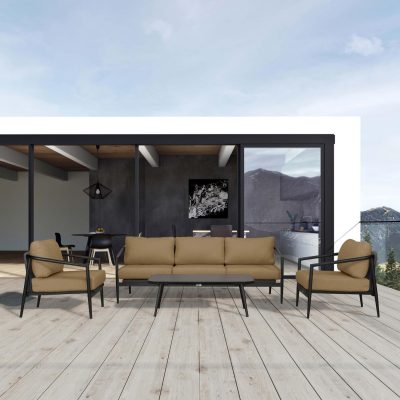 Midnight Cove 4 Pc Aluminum Sofa Seating Set in Black/Carbon/Heather Beige By Lakeview Outdoor Designs