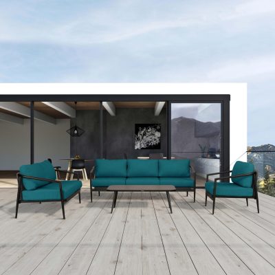 Midnight Cove 4 Pc Aluminum Sofa Loveseat Seating Set in Black/Carbon/Spectrum Peacock By Lakeview Outdoor Designs