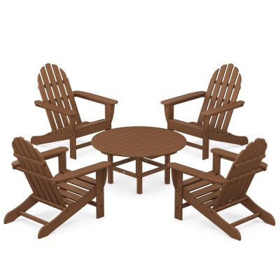 POLYWOOD Classic Adirondack 5-Piece Conversation Set – Teak