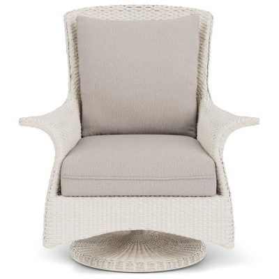 Mandalay Wicker Swivel Rockers Club Chair in Antique White/Remy Cloud By Lloyd Flanders