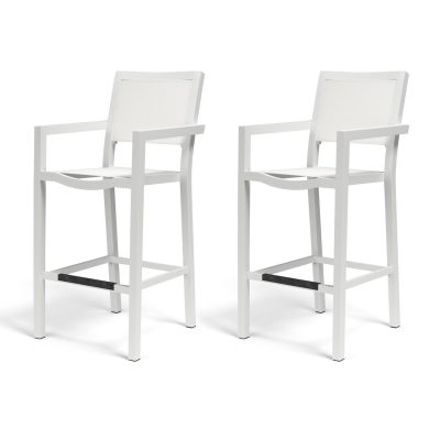 Sunset West Naples 2 Piece Aluminum Patio Sling Barstool Set W/ Phifertex Frost Slings