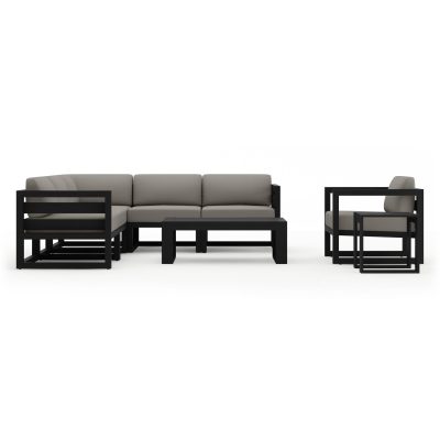 Misty Cove 8 Pc Aluminum Sectional Set in Black W/ Canvas Charcoal Cushions By Lakeview