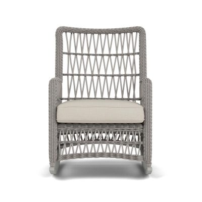 Mackinac Wicker Rocking Club Chair w/ High Back in Putty/Fife Fog By Lloyd Flanders