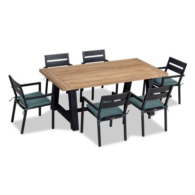 Calm Bay Mill 7 Pc Reclaimed Teak Dining Set in Black/Cast Lagoon by Lakeview