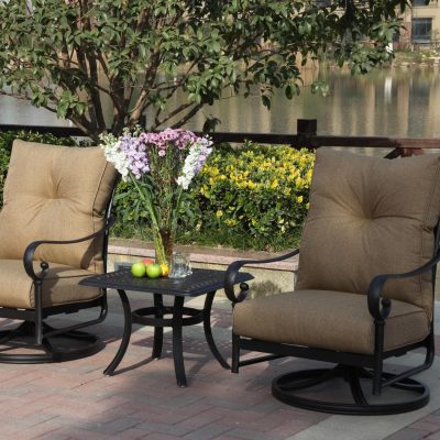 Darlee Santa Anita 3 Piece Cast Aluminum Patio Conversation Set W/ 24 Inch Square End Table & Sesame Cushions