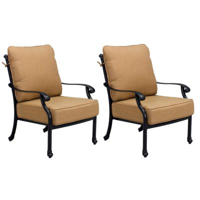 Madison 2 Piece Cast Aluminum Patio Club Chair Set W/ Sesame Polyester Cushions By Darlee