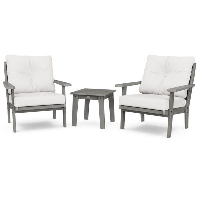 POLYWOOD Lakeside 3-Piece Deep Seating Chair Set – Slate Grey / Natural Linen