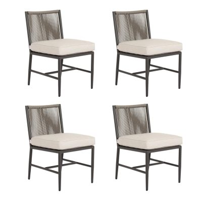 Sunset West Pietra 4 Piece Rope & Aluminum Armless Patio Dining Chair Set W/ Sunbrella Echo Ash Cushions