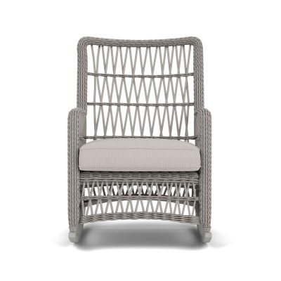 Mackinac Wicker Rocking Club Chair w/ High Back in Putty/Remy Cloud By Lloyd Flanders